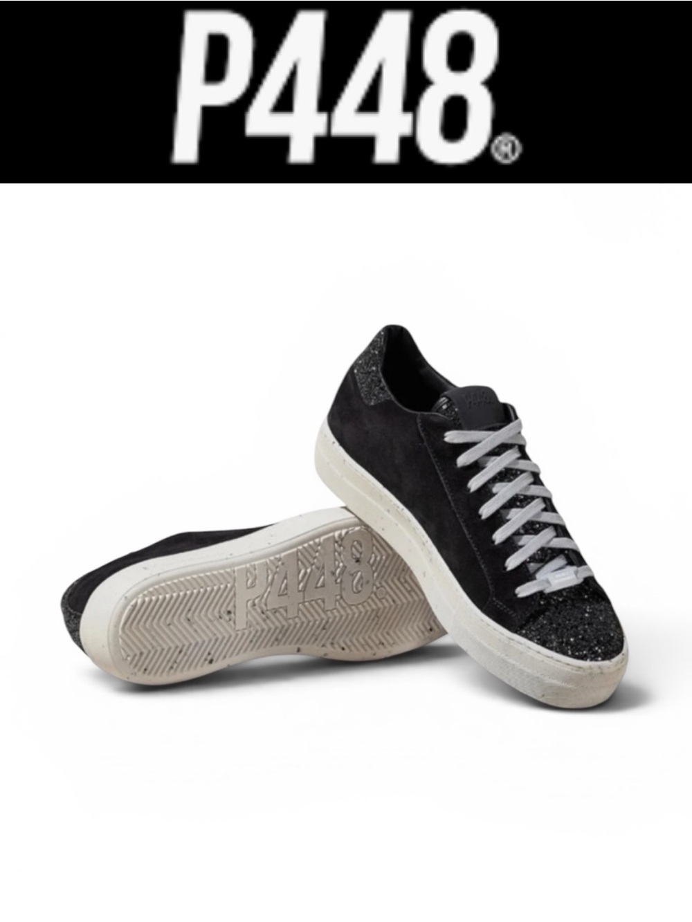 P448 X PROJECT SUSTAINABILITY THEA RECYCLED BLACK GUN METAL LOW TOP SNEAKERS